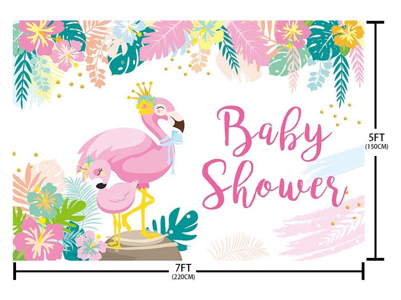 MEHOFOND Flamingo Theme Girl Baby Shower Party Decoration Backdrop Summer Pink Tropical Leaves Flamingo Gift Table Supplies Photography Background 7x5ft - Image 4